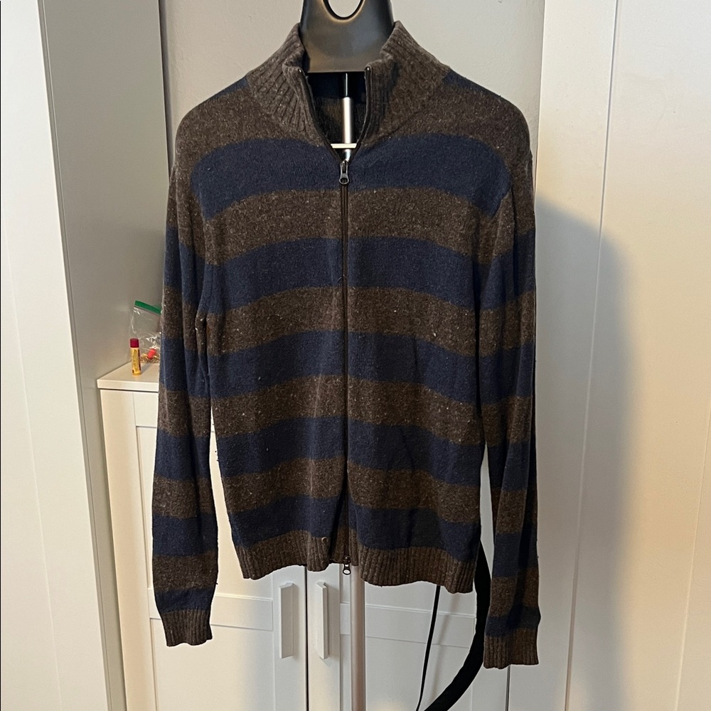 GAP Men's Striped Zip-Up Sweater - Blue and Brown